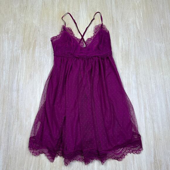 Anthropologie Other - Anthropologie Intimates Purple Lace Chemise Sleep Dress Babydoll Lingerie Small